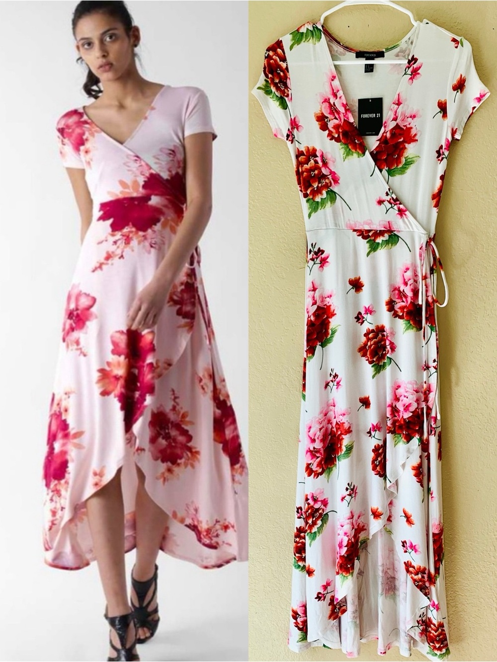 Forever 21 Floral Faux Wrap Asymmetrical Hem Garden Party Dress Size S NWT